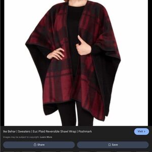 Ike Behar Reversible Plaid Shawl Wrap - Burgundy & Black